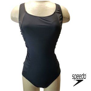Speedo Womens One Piece Swimsuit Tank Style Shirred Princess Black, Size 6-12
